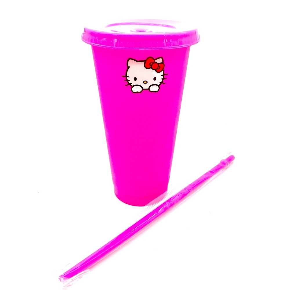 Kitty 24oz Plastic Water Bottle with Straw - Portable, Reusable, Durable,